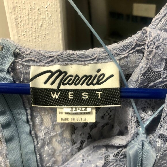 Marmie West Short Lace Nylon Blue Cocktail Dress With Blue Slip Size 11-12 - Picture 3 of 6